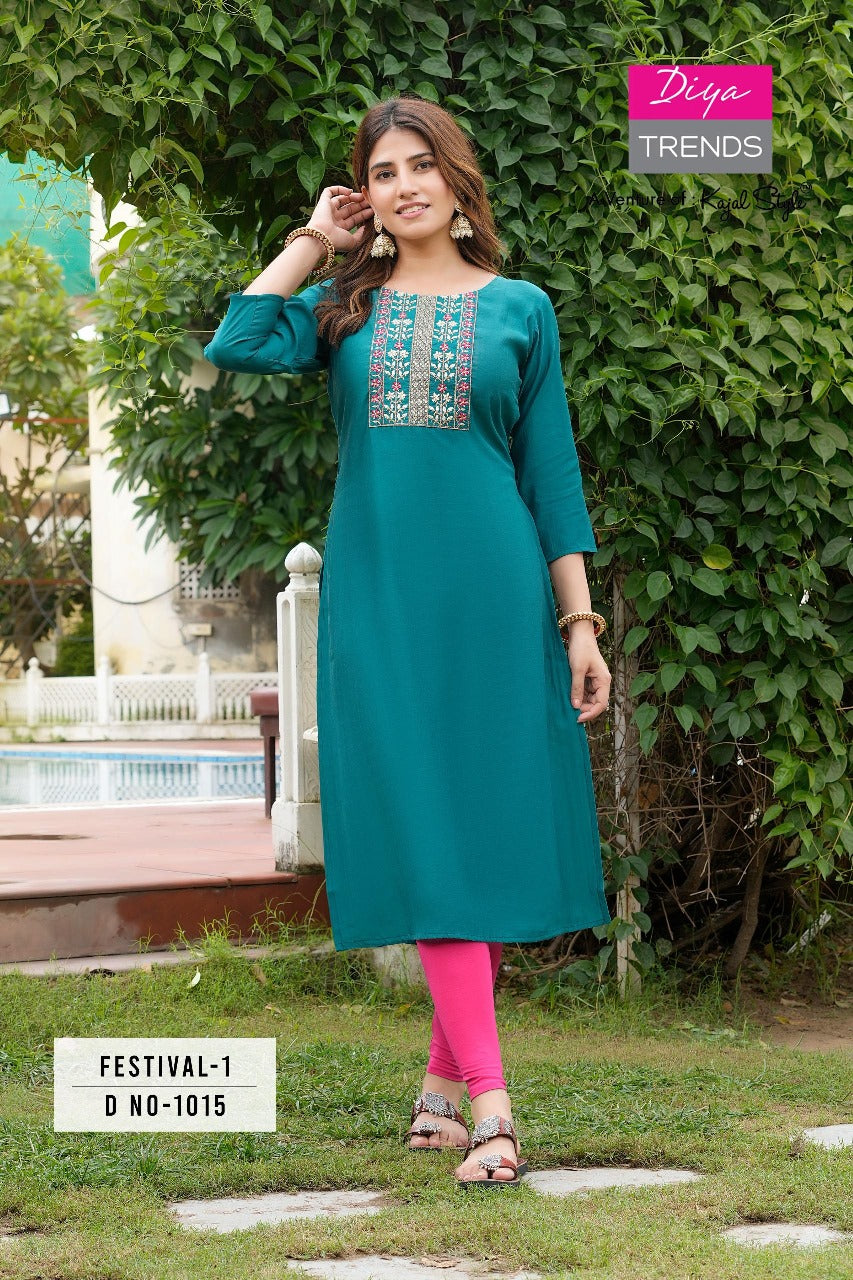 Festival 1 Diya Trends Roman Silk Plus Size Kurtis Manufacturer