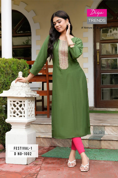 Festival 1 Diya Trends Roman Silk Plus Size Kurtis Manufacturer