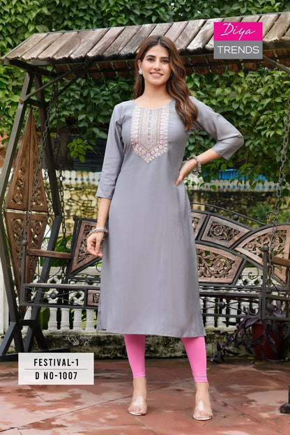 Festival 1 Diya Trends Roman Silk Plus Size Kurtis Manufacturer