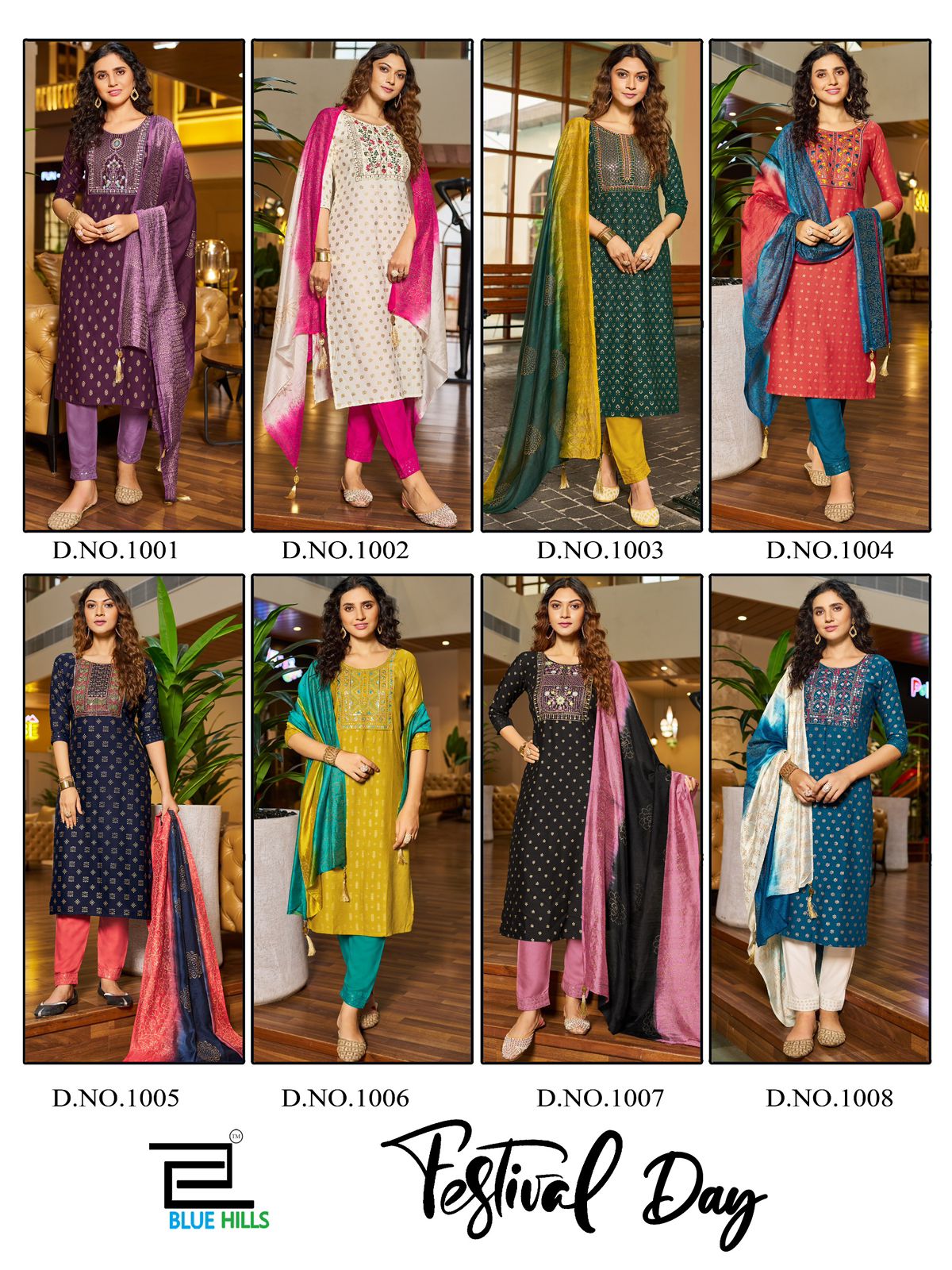 Festival Day Blue Hills Rayon 14Kg Readymade Pant Style Suits Wholesale Rate