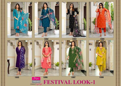 Festival Look 1 Diya Trends Roman Silk Readymade Pant Style Suits Manufacturer Ahmedabad