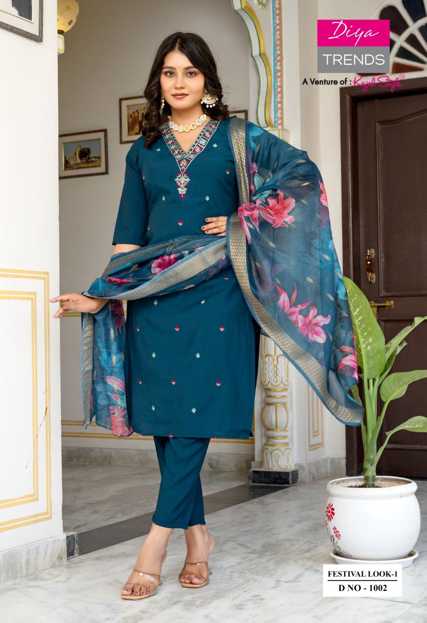 Festival Look 1 Diya Trends Roman Silk Readymade Pant Style Suits Manufacturer Ahmedabad