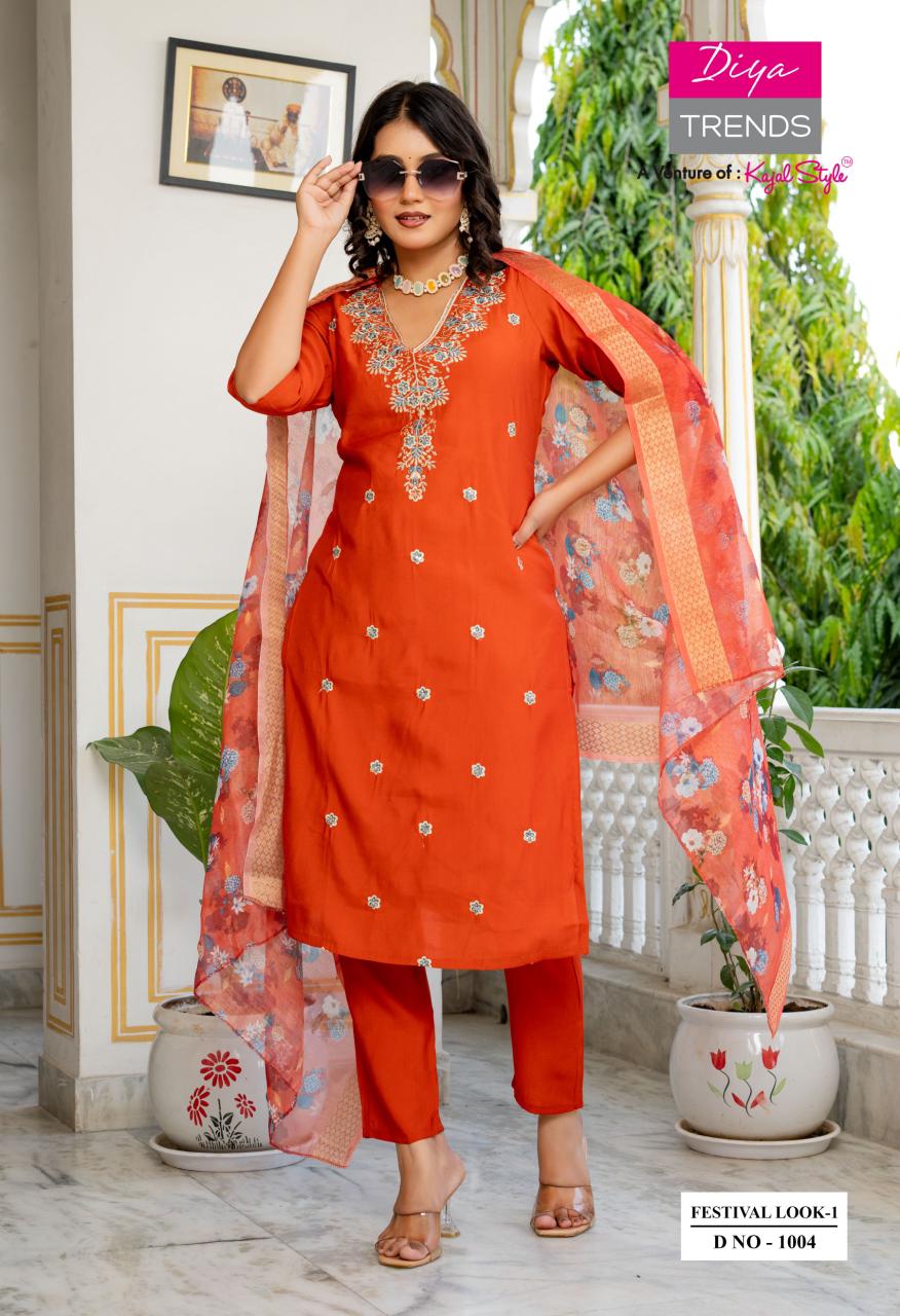 Festival Look 1 Diya Trends Roman Silk Readymade Pant Style Suits Manufacturer Ahmedabad