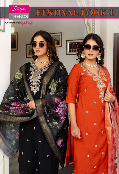 Festival Look 1 Diya Trends Roman Silk Readymade Pant Style Suits Manufacturer Ahmedabad
