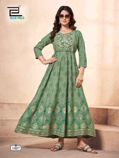 Festival Pro Max Blue Hills Rayon 14Kg Anarkali Kurtis Wholesale