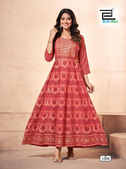 Festival Pro Max Blue Hills Rayon 14Kg Anarkali Kurtis Wholesale
