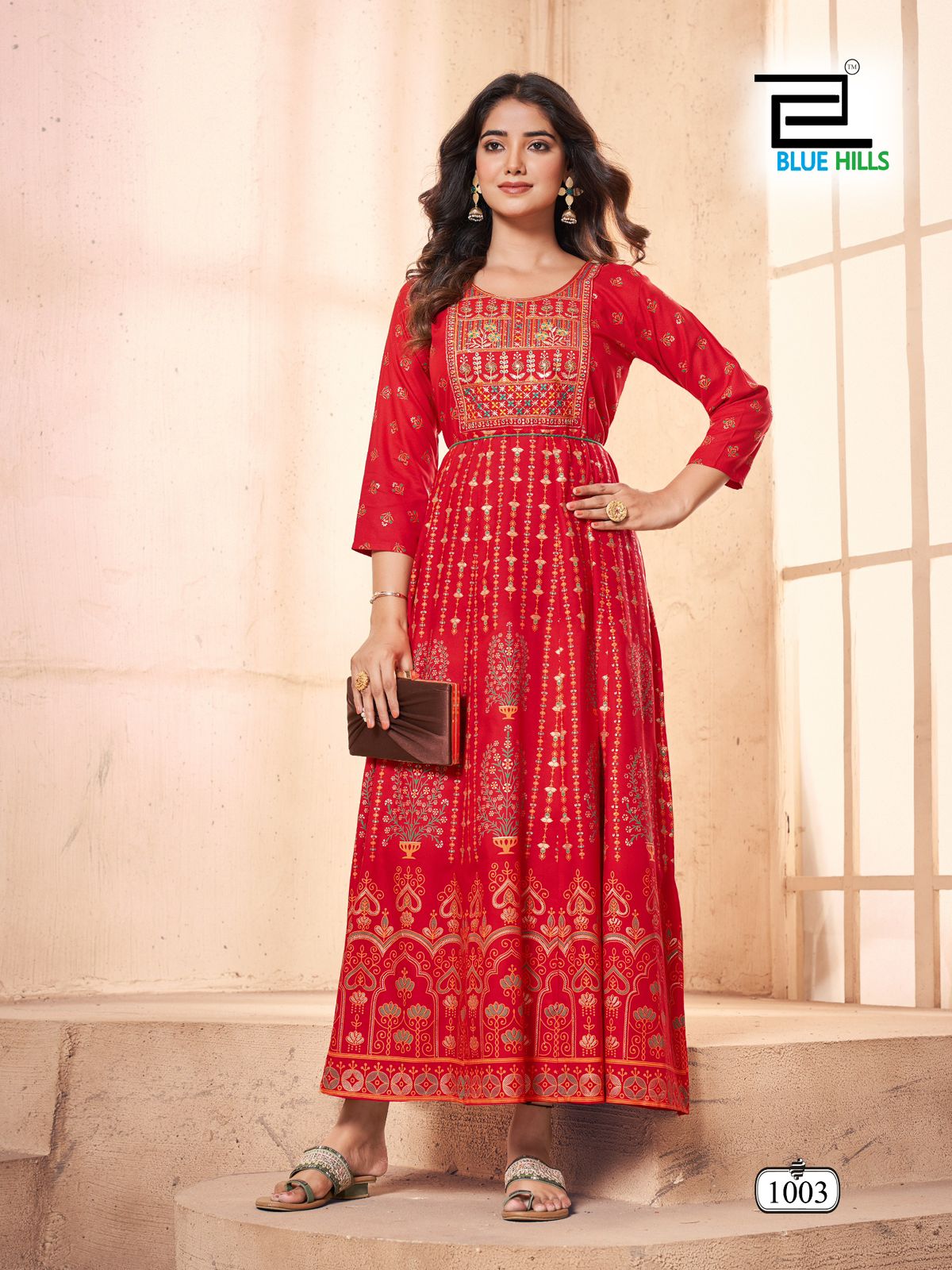 Festival Pro Max Blue Hills Rayon 14Kg Anarkali Kurtis Wholesale