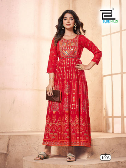 Festival Pro Max Blue Hills Rayon 14Kg Anarkali Kurtis Wholesale