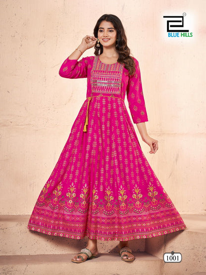 Festival Pro Max Nx Blue Hills Rayon 14Kg Anarkali Kurtis Exporter Gujarat