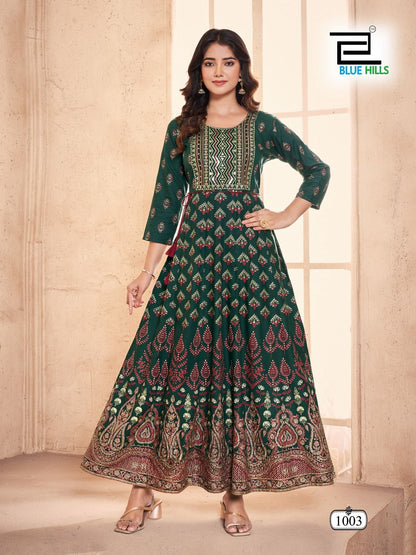 Festival Pro Max Nx Blue Hills Rayon 14Kg Anarkali Kurtis Exporter Gujarat