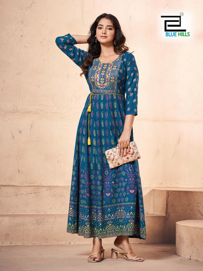 Festival Pro Max Nx Blue Hills Rayon 14Kg Anarkali Kurtis Exporter Gujarat