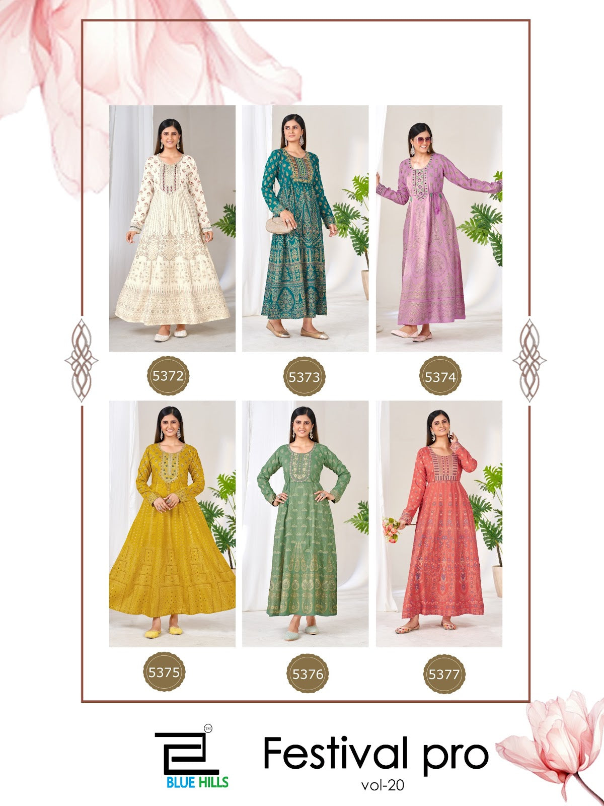 Festival Pro Vol 20 Blue Hills Rayon 14Kg Floor Length Kurtis Exporter India
