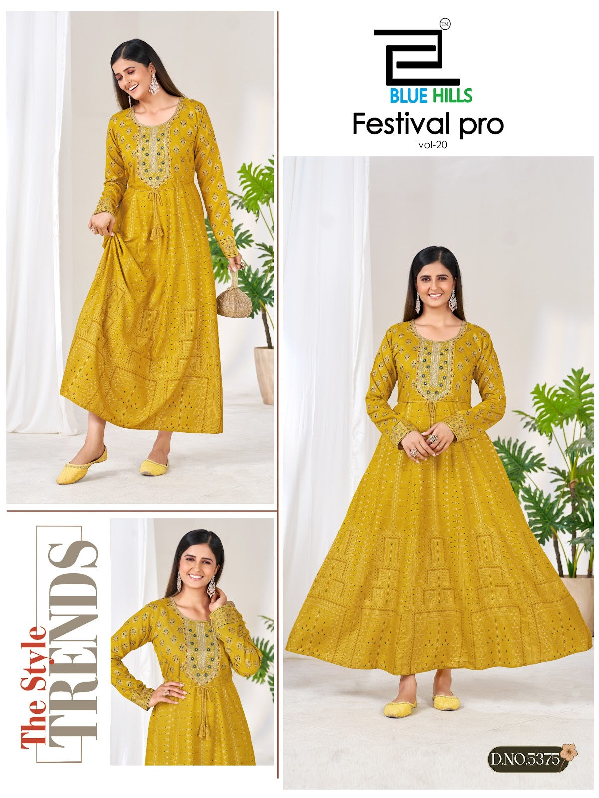 Festival Pro Vol 20 Blue Hills Rayon 14Kg Floor Length Kurtis Exporter India