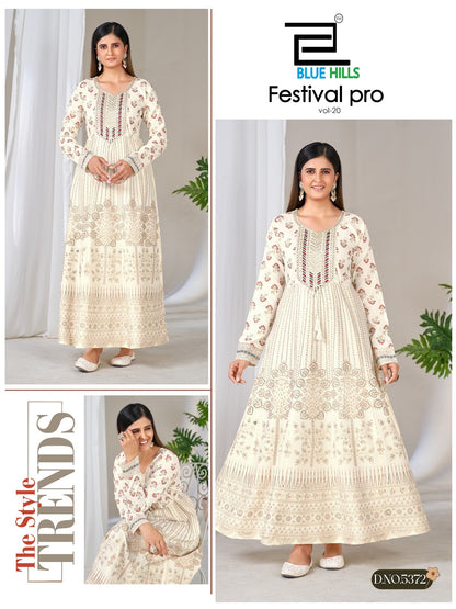 Festival Pro Vol 20 Blue Hills Rayon 14Kg Floor Length Kurtis Exporter India