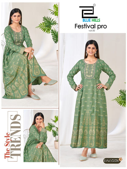 Festival Pro Vol 20 Blue Hills Rayon 14Kg Floor Length Kurtis Exporter India