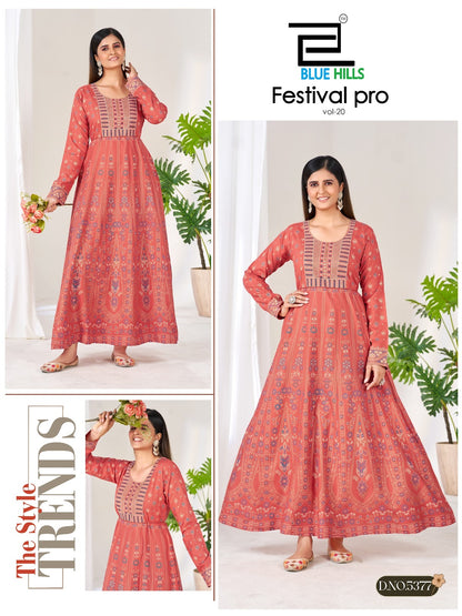 Festival Pro Vol 20 Blue Hills Rayon 14Kg Floor Length Kurtis Exporter India