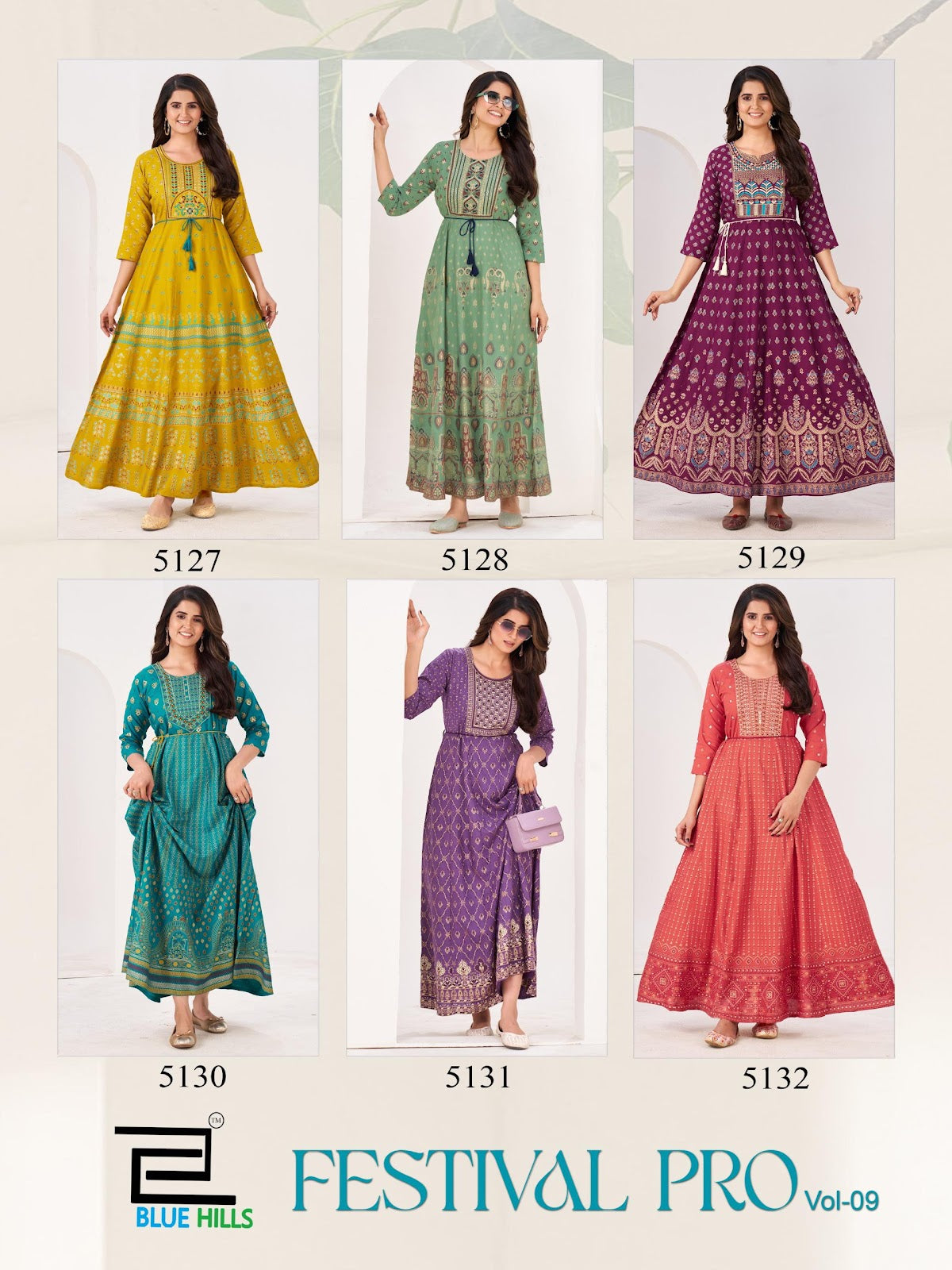 Festival Pro Vol 9 Blue Hills Rayon 14Kg Long Kurtis Wholesaler Ahmedabad
