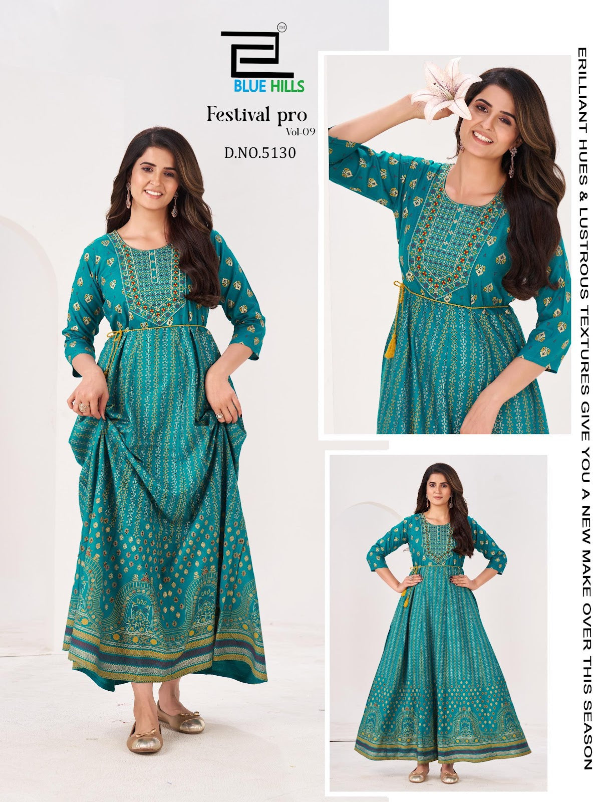 Festival Pro Vol 9 Blue Hills Rayon 14Kg Long Kurtis Wholesaler Ahmedabad