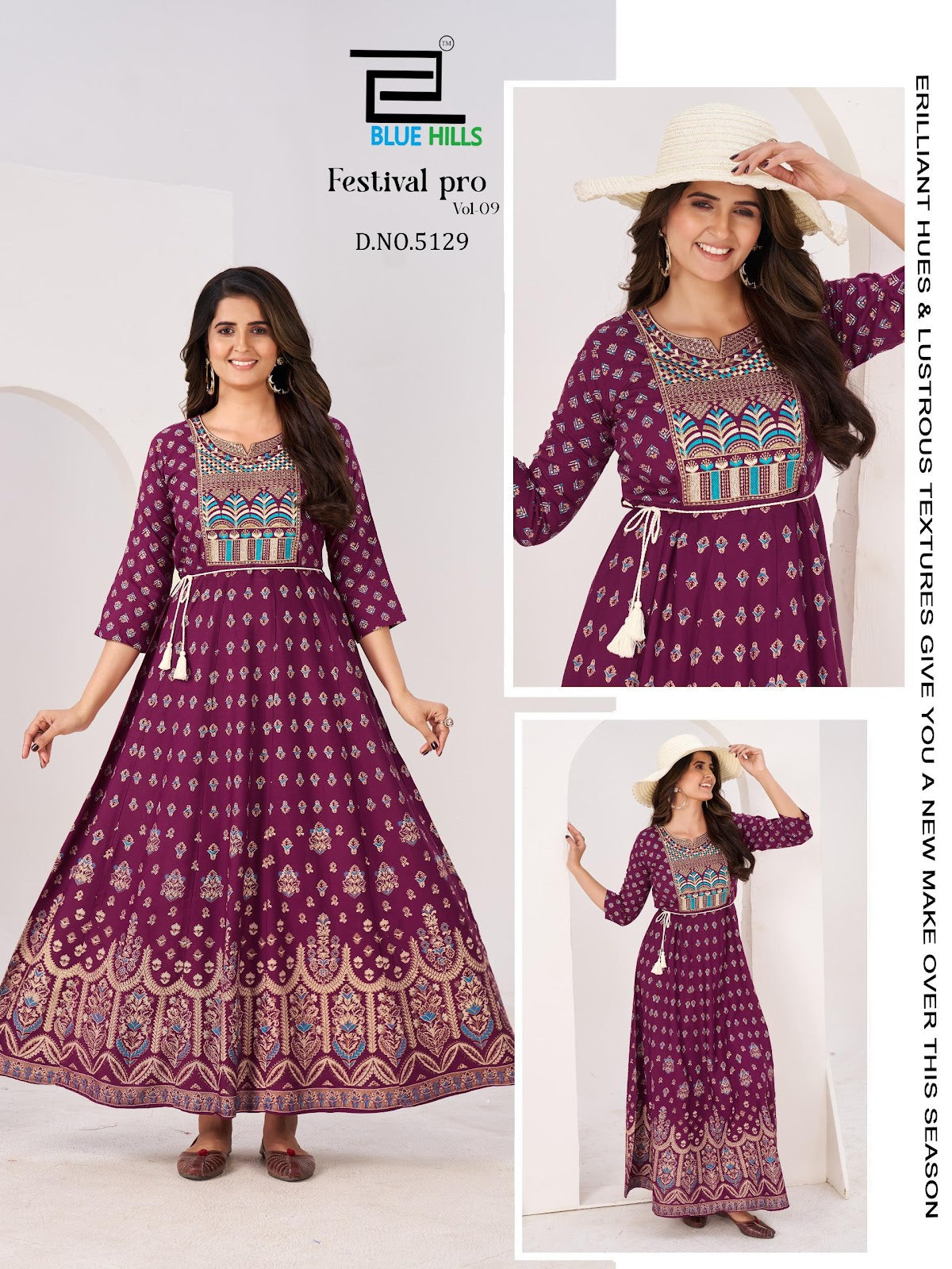 Festival Pro Vol 9 Blue Hills Rayon 14Kg Long Kurtis Wholesaler Ahmedabad