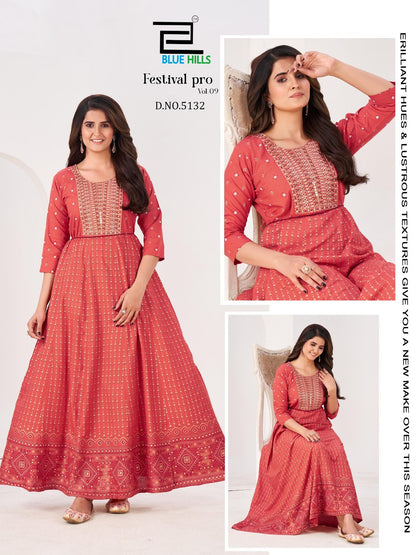 Festival Pro Vol 9 Blue Hills Rayon 14Kg Long Kurtis Wholesaler Ahmedabad