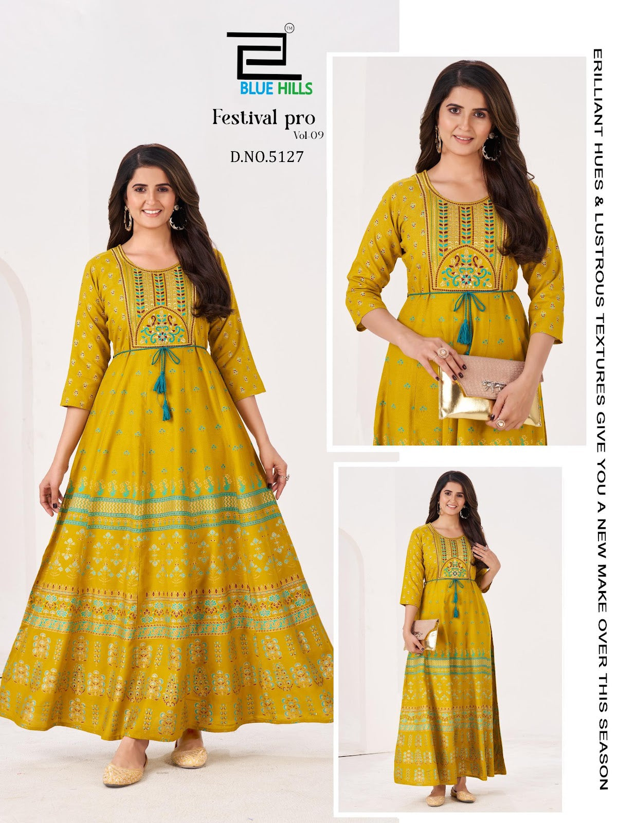 Festival Pro Vol 9 Blue Hills Rayon 14Kg Long Kurtis Wholesaler Ahmedabad