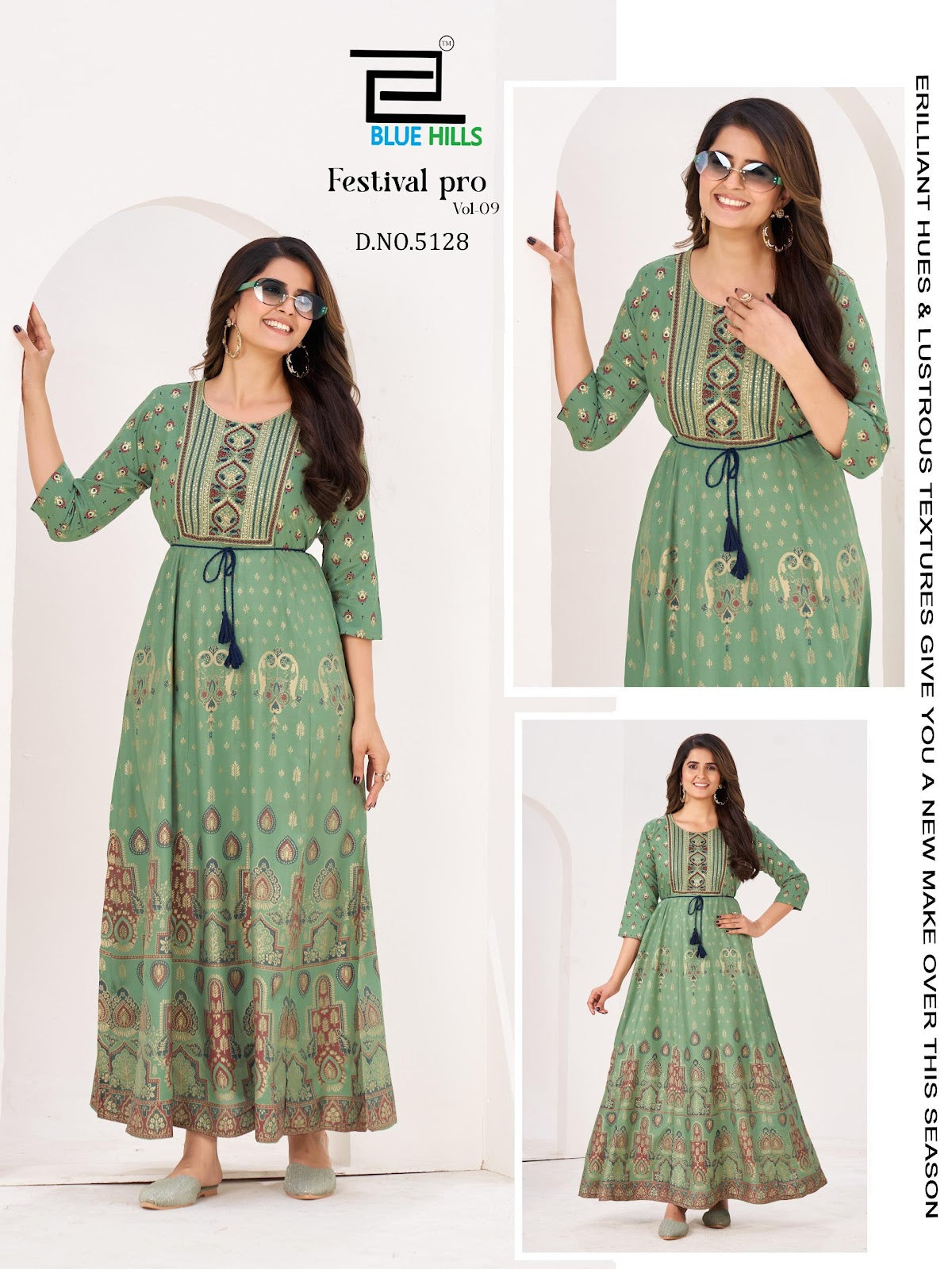 Festival Pro Vol 9 Blue Hills Rayon 14Kg Long Kurtis Wholesaler Ahmedabad