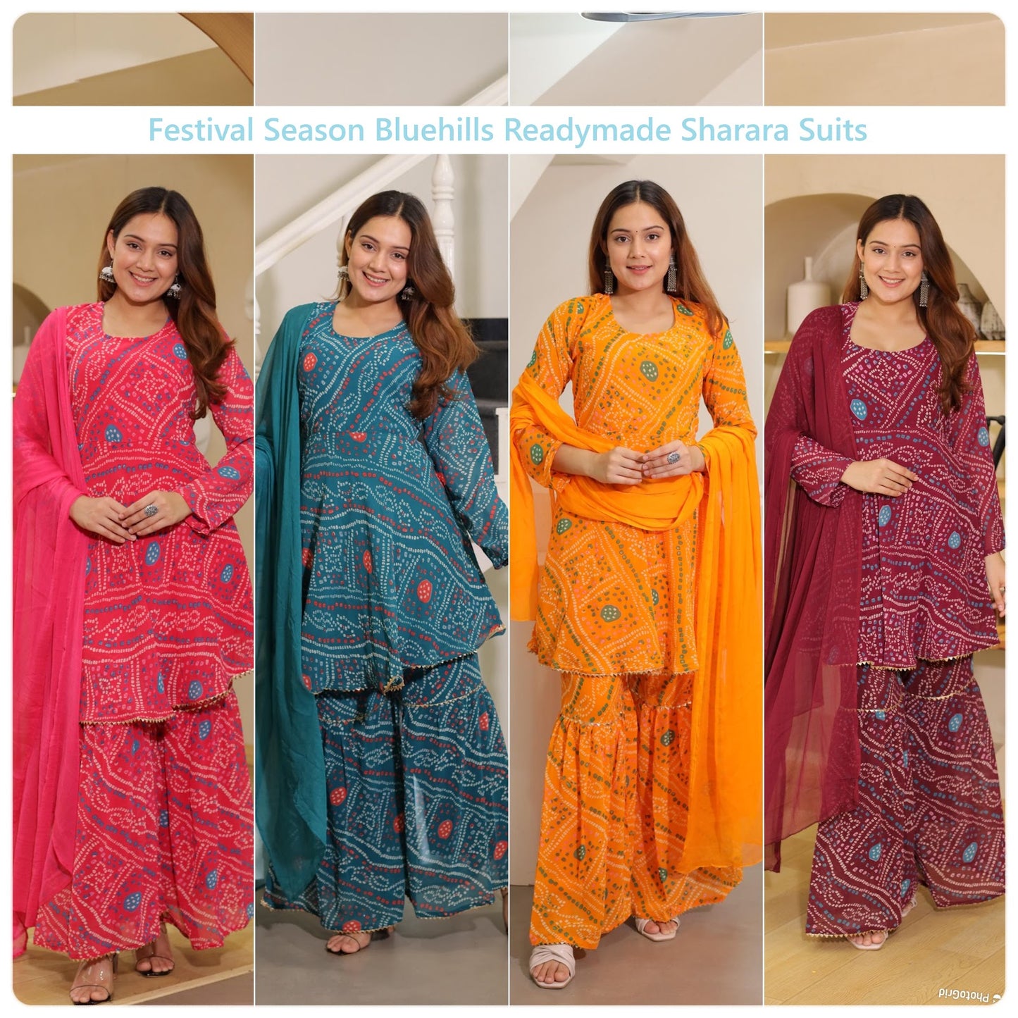 Festival Season Bluehills Georgette Readymade Sharara Suits Wholesale Price