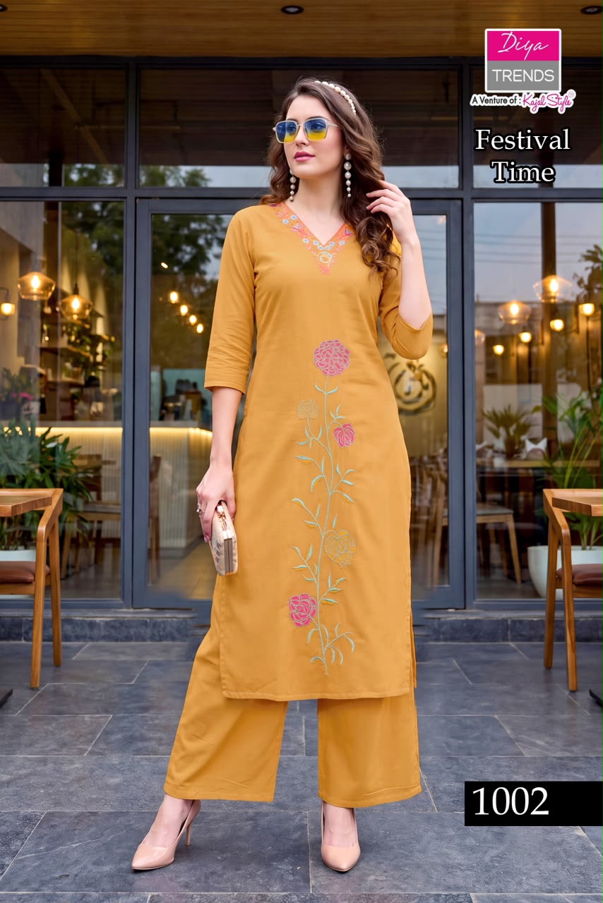 Festival Time Diya Trends Cotton Kurti Plazzo Set Exporter India
