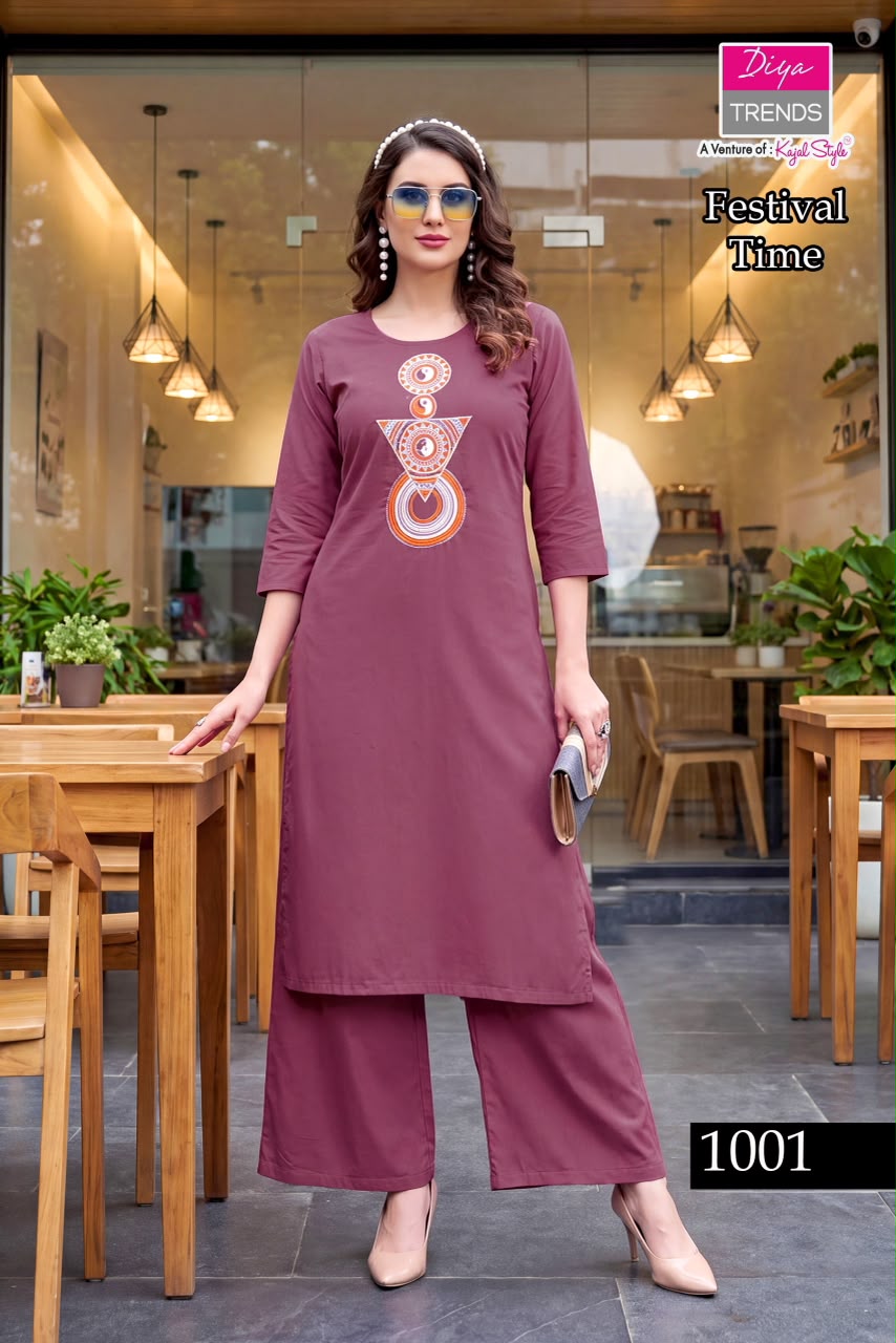 Festival Time Diya Trends Cotton Kurti Plazzo Set Exporter India