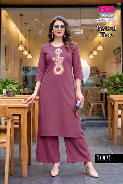 Festival Time Diya Trends Cotton Kurti Plazzo Set Exporter India