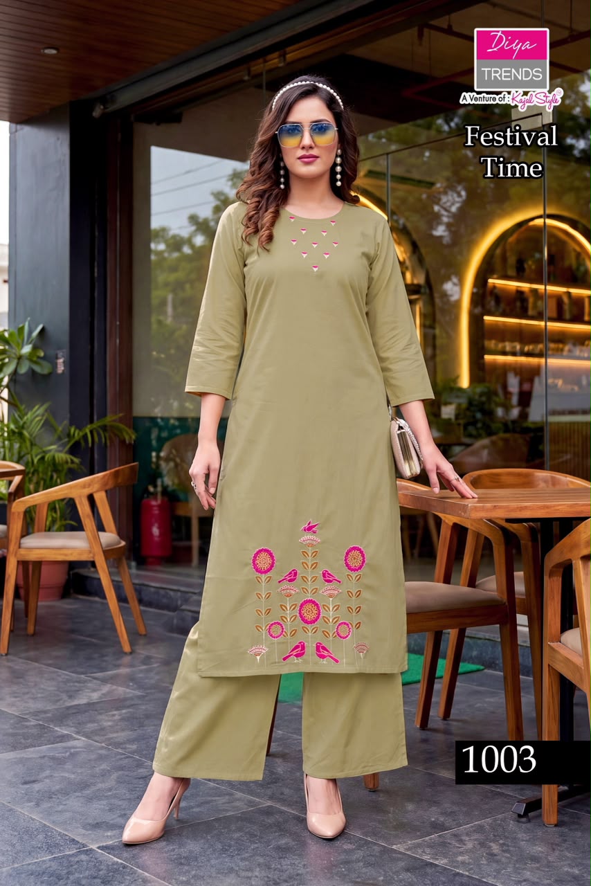 Festival Time Diya Trends Cotton Kurti Plazzo Set Exporter India