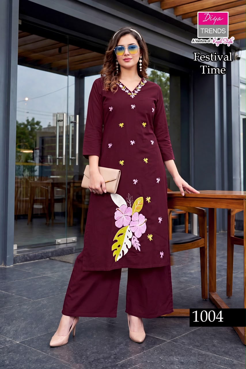 Festival Time Diya Trends Cotton Kurti Plazzo Set Exporter India