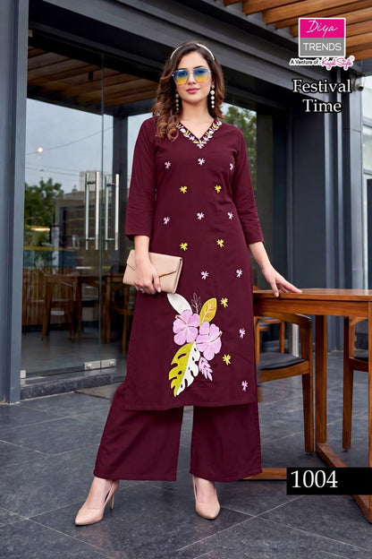 Festival Time Diya Trends Cotton Kurti Plazzo Set Exporter India