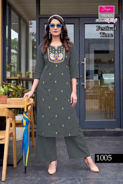 Festival Time Diya Trends Cotton Kurti Plazzo Set Exporter India