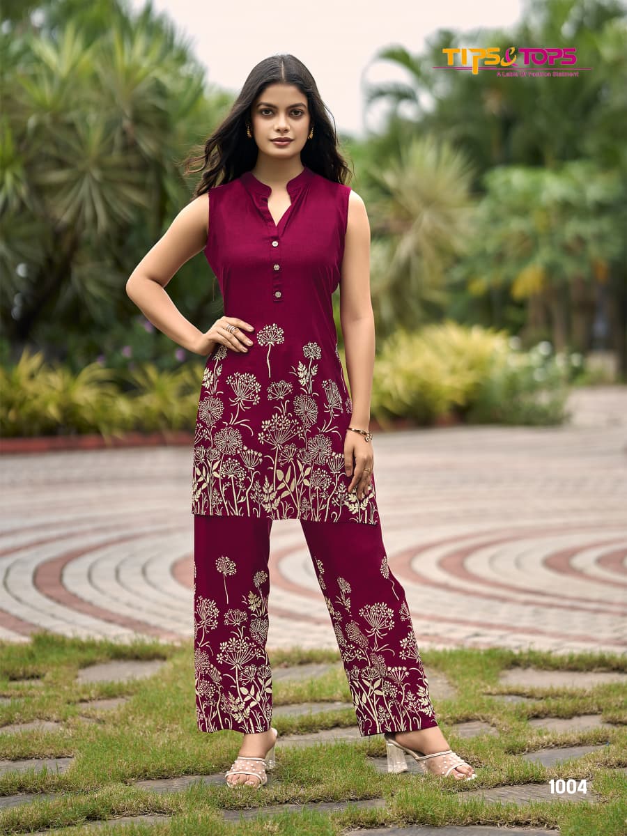 Festive Beauty Tips Tops Reyon Co Ord Set Wholesale Price