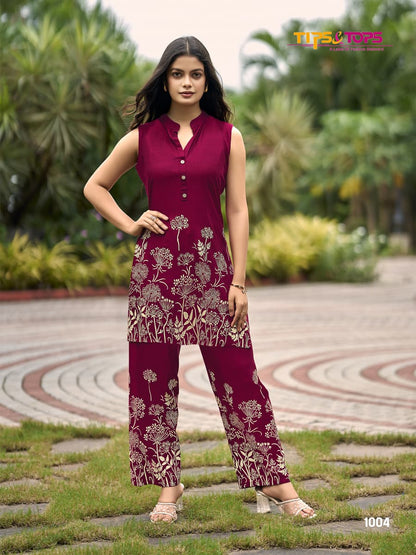 Festive Beauty Tips Tops Reyon Co Ord Set Wholesale Price