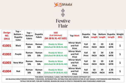 Festive Flair 41001-41004 Shubhkala Roman Silk Readymade Anarkali Suits Manufacturer Ahmedabad
