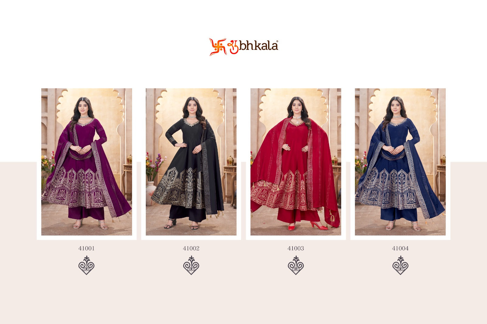 Festive Flair 41001-41004 Shubhkala Roman Silk Readymade Anarkali Suits Manufacturer Ahmedabad