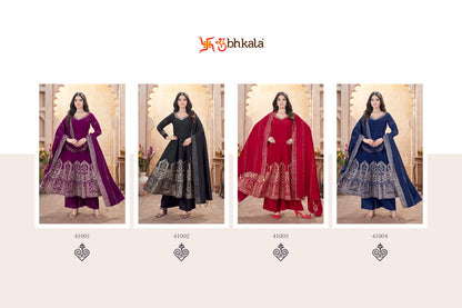 Festive Flair 41001-41004 Shubhkala Roman Silk Readymade Anarkali Suits Manufacturer Ahmedabad