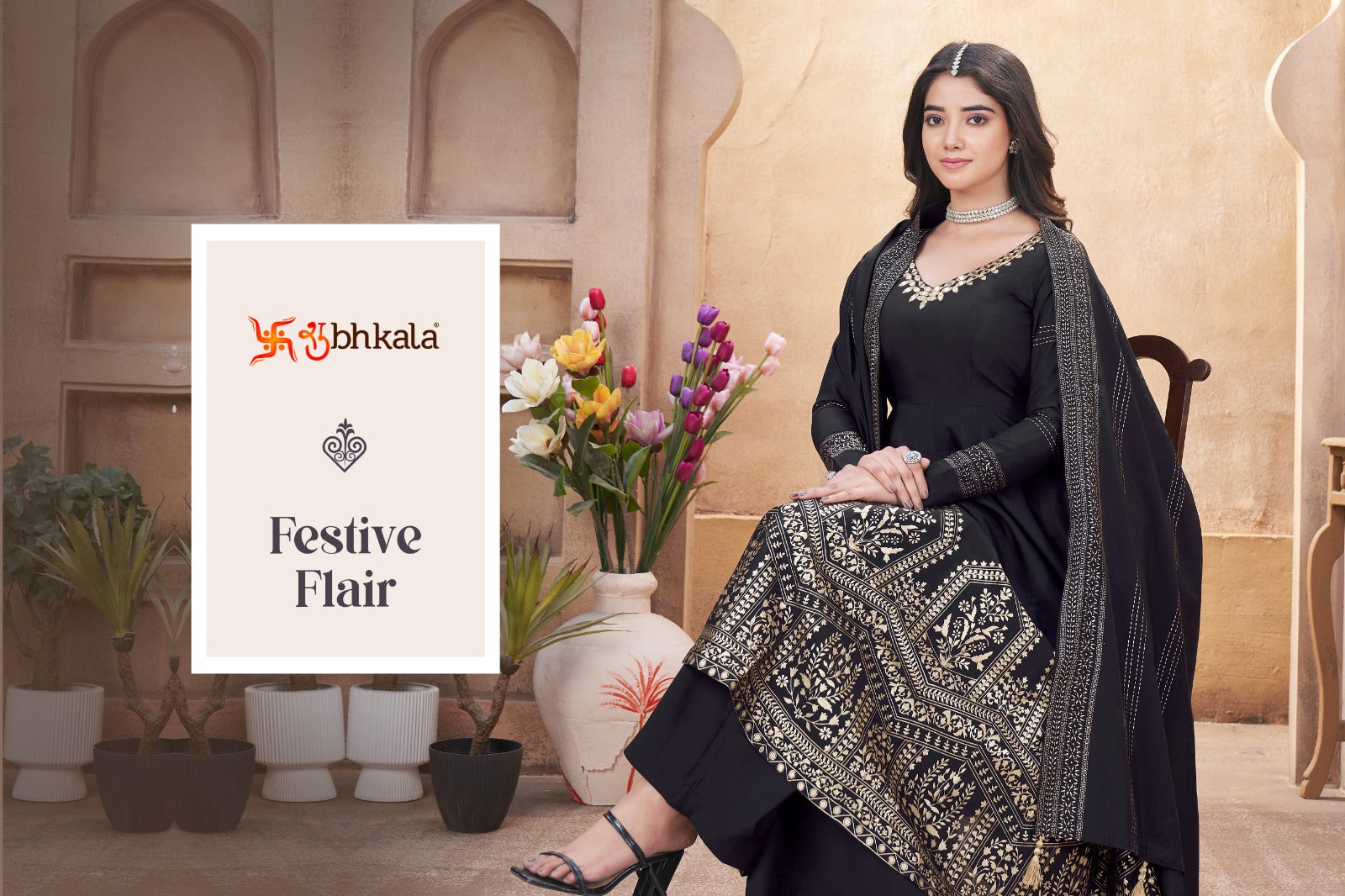 Festive Flair 41001-41004 Shubhkala Roman Silk Readymade Anarkali Suits Manufacturer Ahmedabad