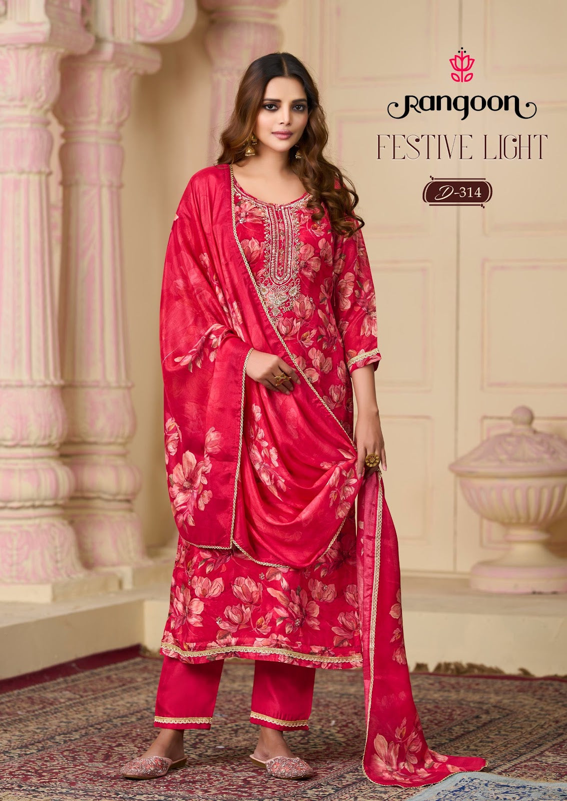 Festive Light Rangoon Pure Viscose Readymade Pant Style Suits Supplier Gujarat