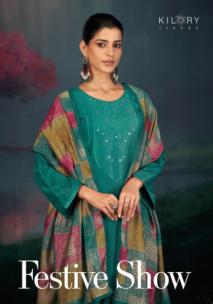 Festive Show Kilory Jacquard Silk Pant Style Suits Supplier Gujarat