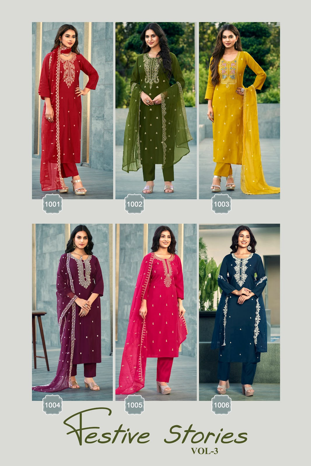 Festive Stories Vol 3 Ossm Roman Silk Readymade Pant Style Suits Exporter Gujarat