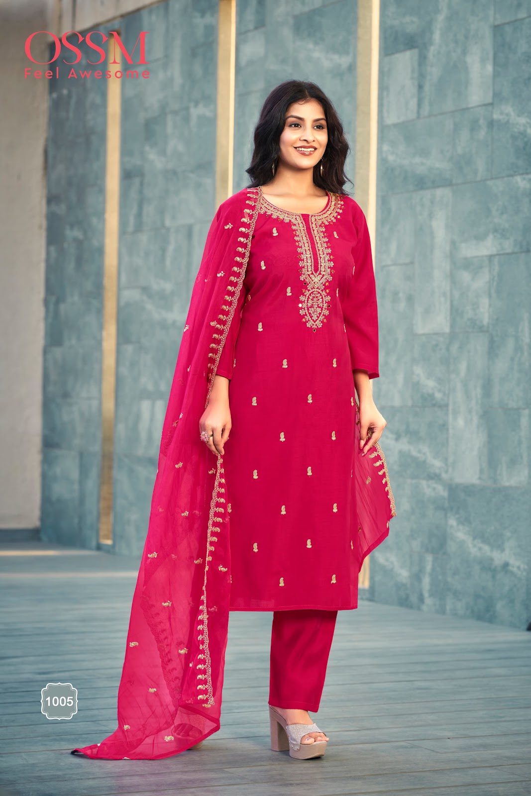 Festive Stories Vol 3 Ossm Roman Silk Readymade Pant Style Suits Exporter Gujarat