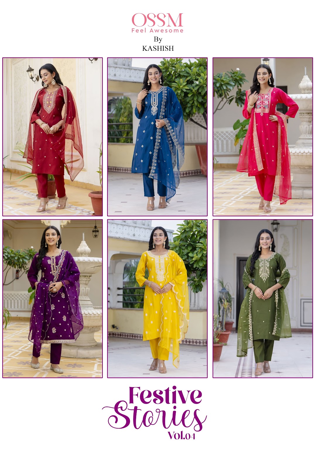 Festive Stories Vol 4 Ossm Roman Silk Readymade Pant Style Suits Wholesale Price