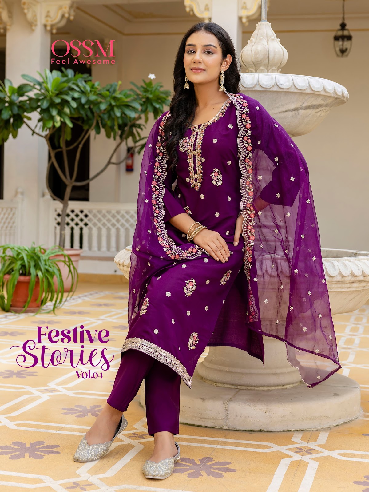 Festive Stories Vol 4 Ossm Roman Silk Readymade Pant Style Suits Wholesale Price