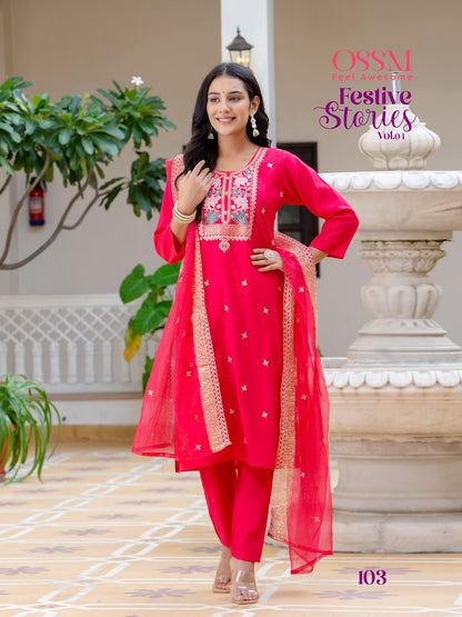 Festive Stories Vol 4 Ossm Roman Silk Readymade Pant Style Suits Wholesale Price