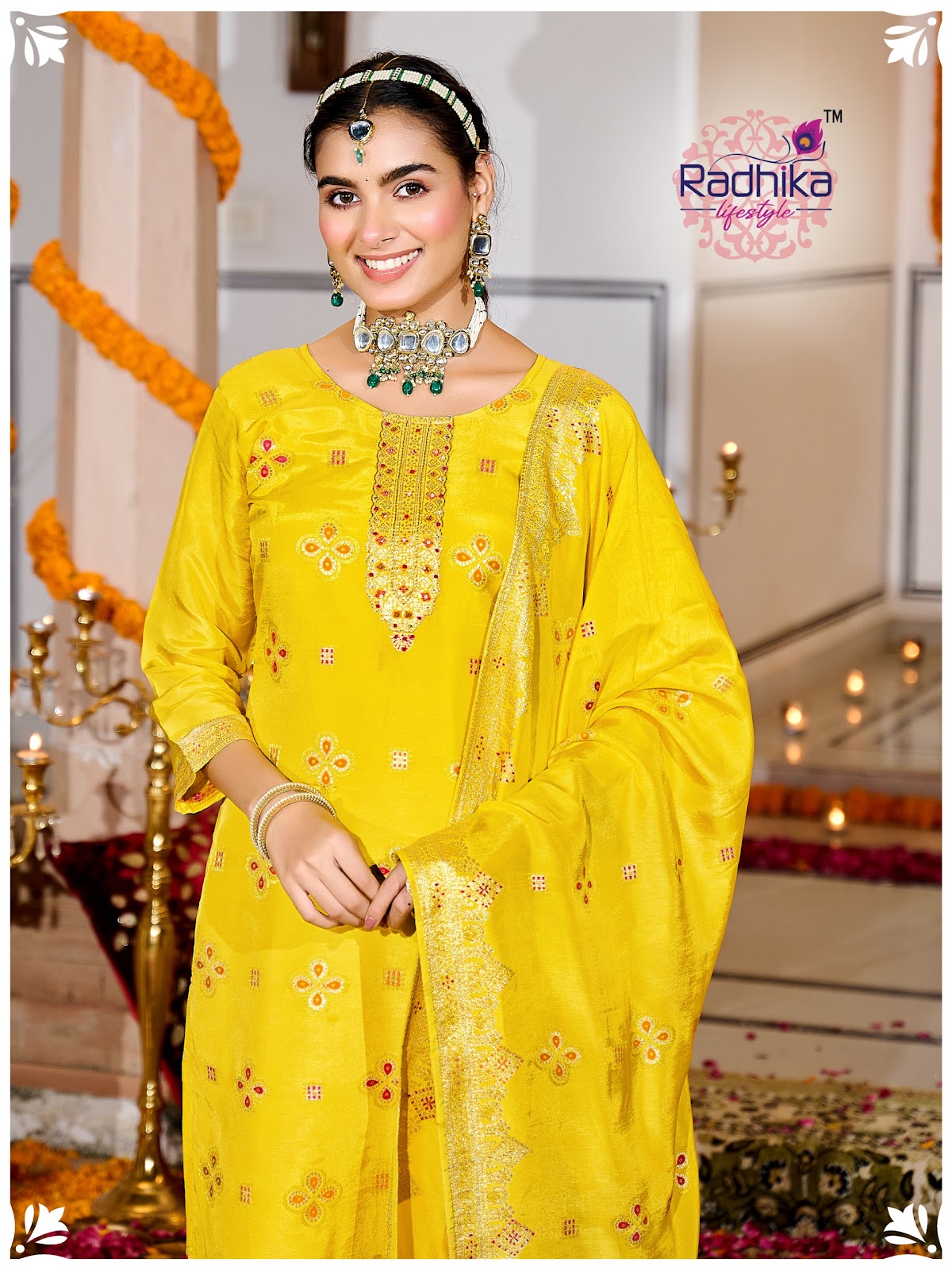 Festive Vol 1 Radhika Lifestyle Silk Jacquard Readymade Pant Style Suits Wholesaler Ahmedabad