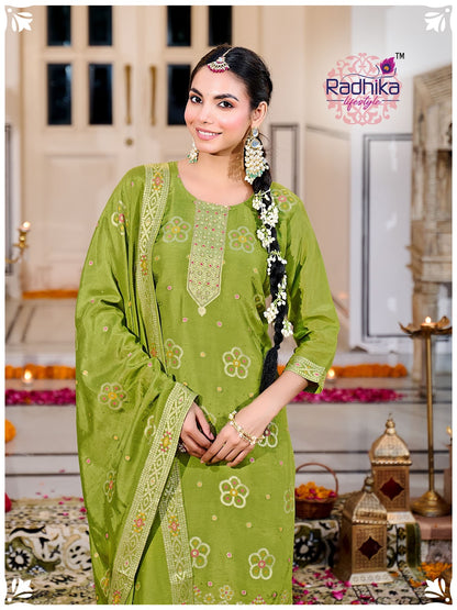 Festive Vol 1 Radhika Lifestyle Silk Jacquard Readymade Pant Style Suits Wholesaler Ahmedabad