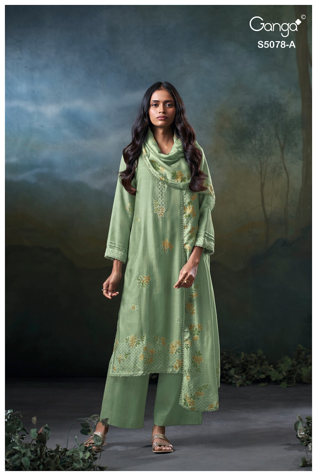 Fiana S5078 Ganga Bemberg Silk Plazzo Style Suits Wholesale Rate